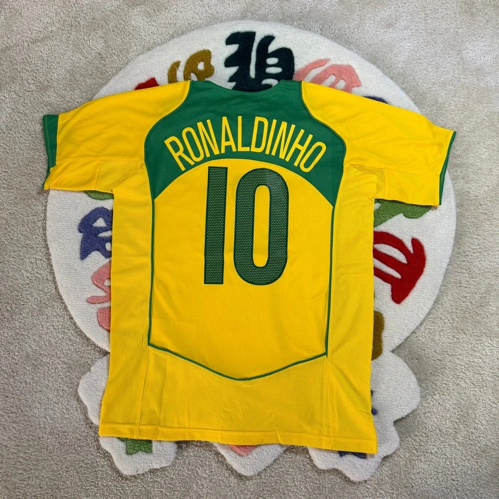 Nike Brazil Ronaldinho 10 Soccer Jersey Yellow Green Mens M Player Version NWT